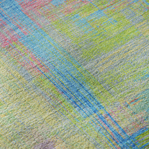 5' X 8' Pink Teal And Lime Green Abstract Washable Area Rug With UV Protection