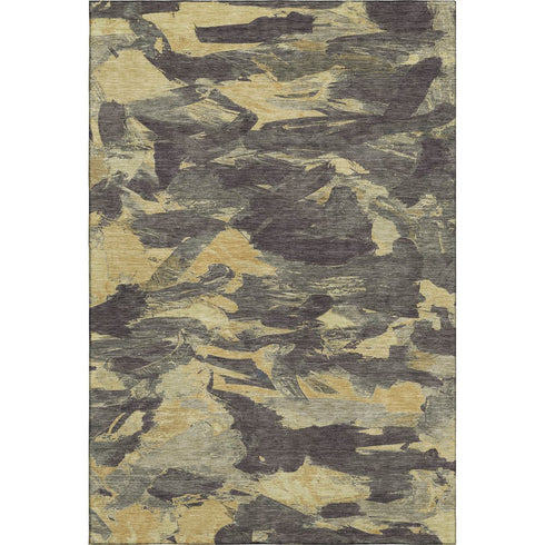 5' X 8' Charcoal And Gold Abstract Washable Area Rug With UV Protection