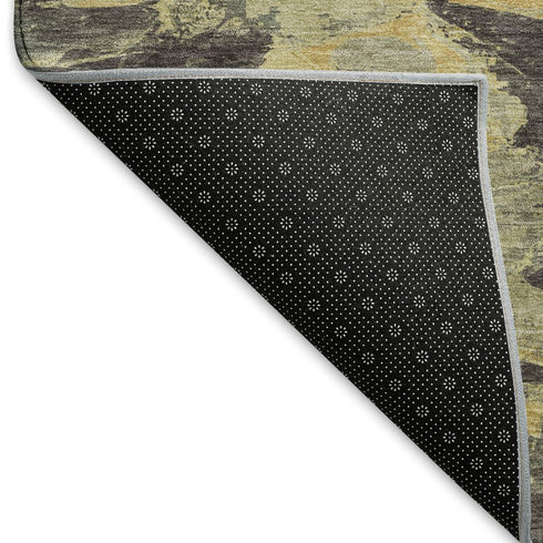 5' X 8' Charcoal And Gold Abstract Washable Area Rug With UV Protection