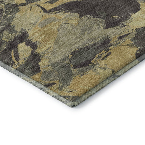 5' X 8' Charcoal And Gold Abstract Washable Area Rug With UV Protection