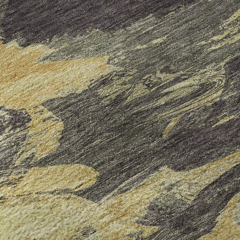5' X 8' Charcoal And Gold Abstract Washable Area Rug With UV Protection