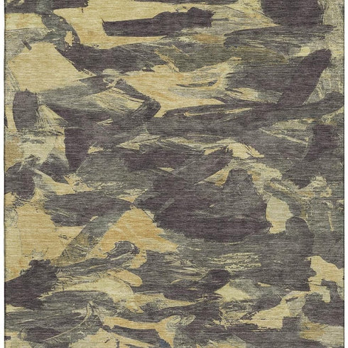 5' X 8' Charcoal And Gold Abstract Washable Area Rug With UV Protection