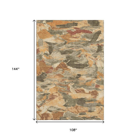 9' X 12' Copper Gray And Taupe Abstract Washable Area Rug With UV Protection