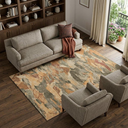 9' X 12' Copper Gray And Taupe Abstract Washable Area Rug With UV Protection