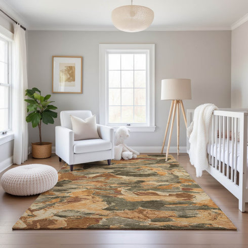 9' X 12' Copper Gray And Taupe Abstract Washable Area Rug With UV Protection