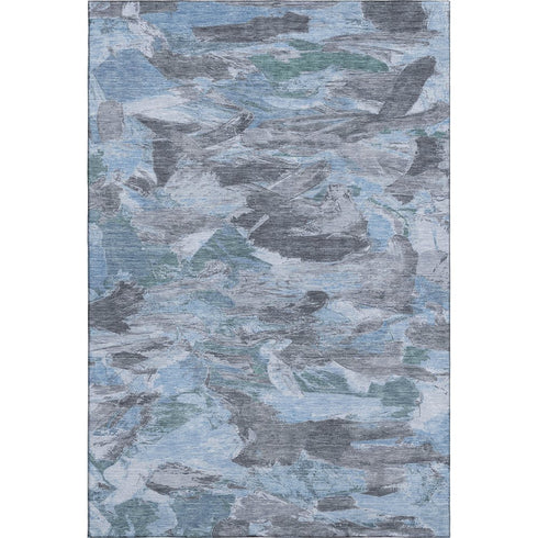 5' X 8' Denim Blue Gray And Silver Abstract Washable Area Rug With UV Protection
