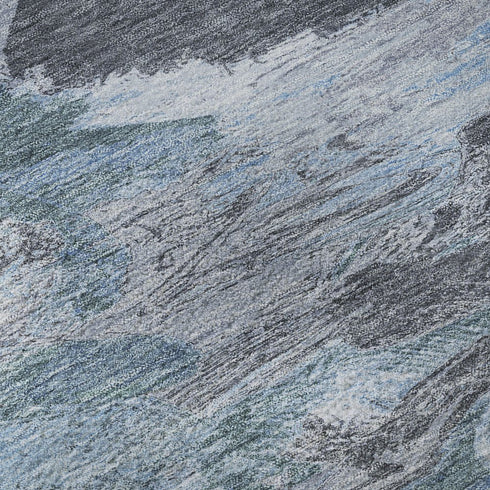 5' X 8' Denim Blue Gray And Silver Abstract Washable Area Rug With UV Protection