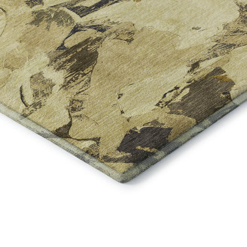 5' X 8' Gold Beige And Wheat Abstract Washable Area Rug With UV Protection