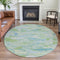 8' X 8' Mint Green Sky Blue And Ivory Abstract Washable Round Rug With UV Protection