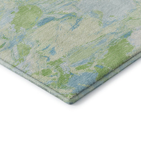 8' X 8' Mint Green Sky Blue And Ivory Abstract Washable Round Rug With UV Protection