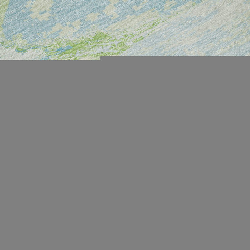 8' X 8' Mint Green Sky Blue And Ivory Abstract Washable Round Rug With UV Protection