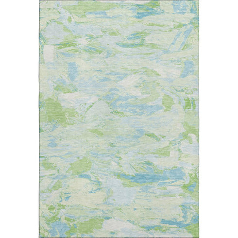 8' Mint Green Sky Blue And Ivory Abstract Washable Area Rug With UV Protection