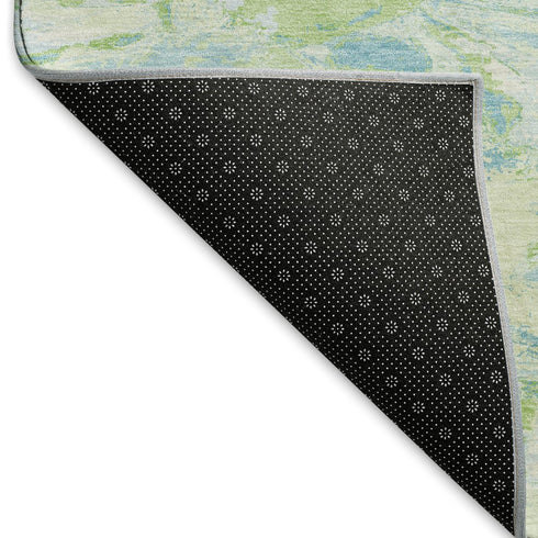 8' Mint Green Sky Blue And Ivory Abstract Washable Area Rug With UV Protection