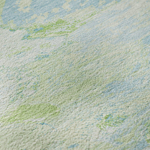 8' Mint Green Sky Blue And Ivory Abstract Washable Area Rug With UV Protection