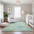 8' Mint Green Sky Blue And Ivory Abstract Washable Area Rug With UV Protection