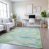 9' X 12' Mint Green Sky Blue And Ivory Abstract Washable Area Rug With UV Protection