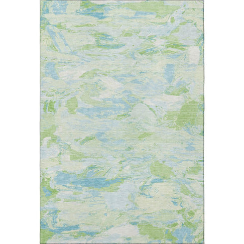 9' X 12' Mint Green Sky Blue And Ivory Abstract Washable Area Rug With UV Protection