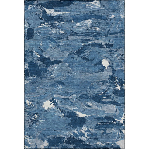 5' X 8' Navy Blue And Ivory Abstract Washable Area Rug With UV Protection