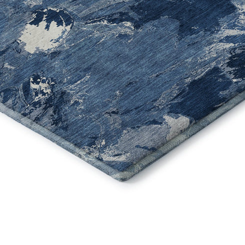 5' X 8' Navy Blue And Ivory Abstract Washable Area Rug With UV Protection