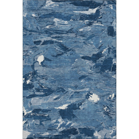 5' X 8' Navy Blue And Ivory Abstract Washable Area Rug With UV Protection