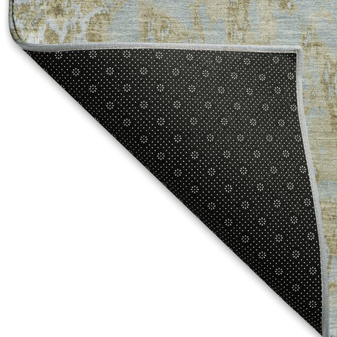 5' X 8' Khaki And Silver Abstract Washable Area Rug With UV Protection