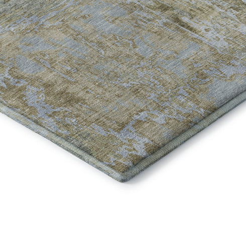 5' X 8' Khaki And Silver Abstract Washable Area Rug With UV Protection