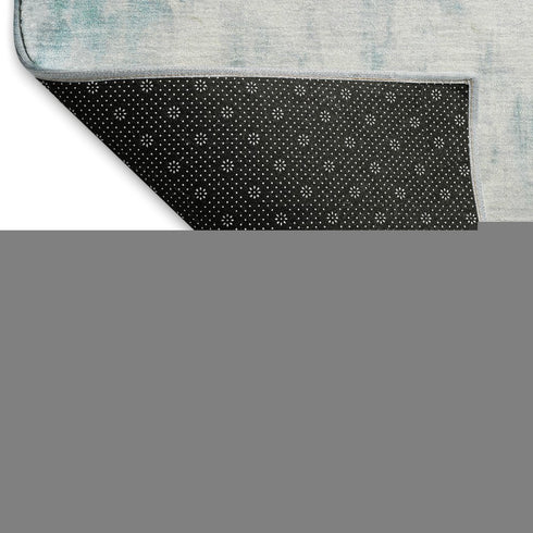 8' X 8' Teal Gray And Silver Abstract Washable Round Rug With UV Protection