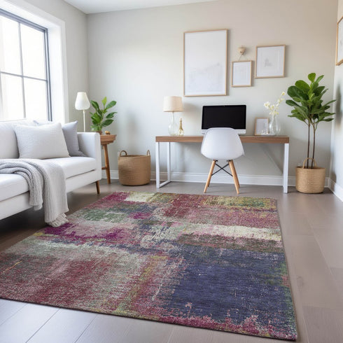 9' X 12' Blush Purple And Gray Abstract Washable Area Rug With UV Protection