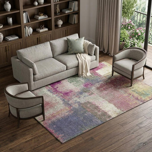 9' X 12' Blush Purple And Gray Abstract Washable Area Rug With UV Protection