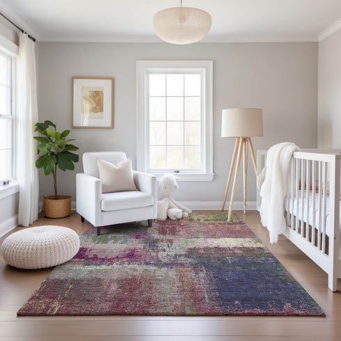 9' X 12' Blush Purple And Gray Abstract Washable Area Rug With UV Protection
