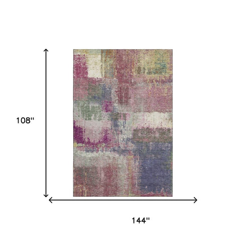 9' X 12' Blush Purple And Gray Abstract Washable Area Rug With UV Protection