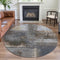 8' X 8' Khaki Silver And Blue Abstract Washable Round Rug With UV Protection