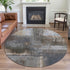 8' X 8' Khaki Silver And Blue Abstract Washable Round Rug With UV Protection