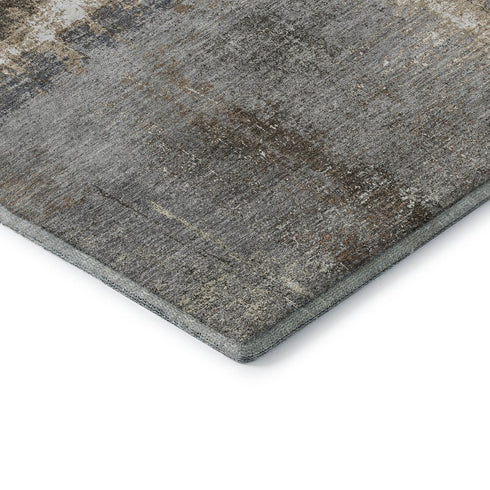 8' X 8' Khaki Silver And Blue Abstract Washable Round Rug With UV Protection