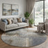 8' X 8' Khaki Silver And Blue Abstract Washable Round Rug With UV Protection