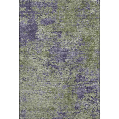 8' Olive Green And Purple Abstract Washable Area Rug With UV Protection