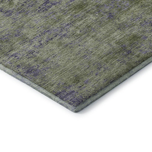 8' Olive Green And Purple Abstract Washable Area Rug With UV Protection