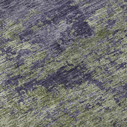 8' Olive Green And Purple Abstract Washable Area Rug With UV Protection