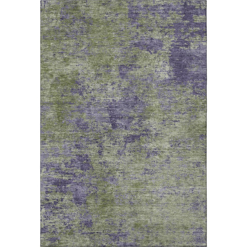 8' Olive Green And Purple Abstract Washable Area Rug With UV Protection