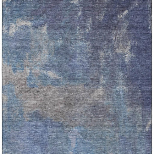 5' X 8' Blue Gray And Silver Abstract Washable Area Rug With UV Protection