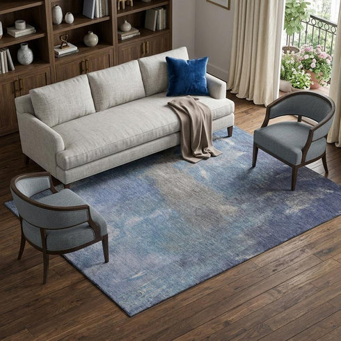 9' X 12' Blue Gray And Silver Abstract Washable Area Rug With UV Protection