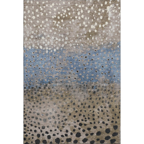 5' X 8' Khaki Blue And Ivory Polka Dot Washable Area Rug With UV Protection