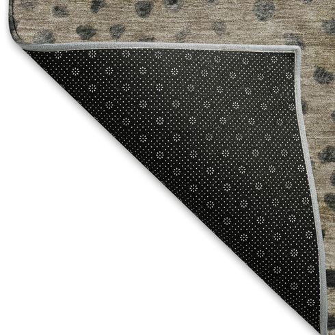 8' X 8' Khaki Blue And Ivory Polka Dot Washable Round Rug With UV Protection