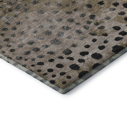 8' X 8' Khaki Blue And Ivory Polka Dot Washable Round Rug With UV Protection