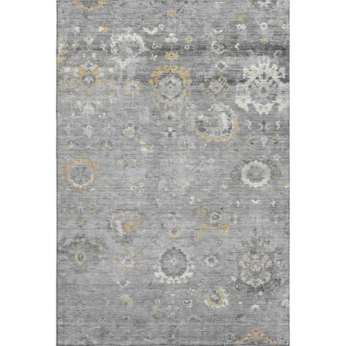 5' X 8' Gray Gold And Ivory Oriental Washable Area Rug With UV Protection