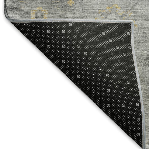 5' X 8' Gray Gold And Ivory Oriental Washable Area Rug With UV Protection