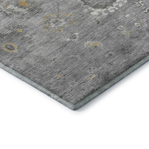 5' X 8' Gray Gold And Ivory Oriental Washable Area Rug With UV Protection