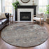 8' X 8' Taupe Blue And Beige Oriental Washable Round Rug With UV Protection