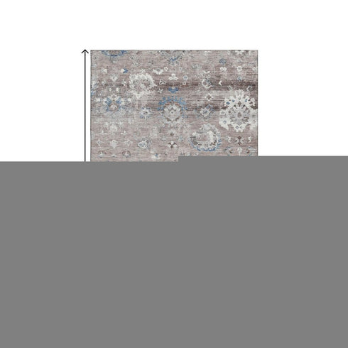8' Taupe Blue And Beige Oriental Washable Area Rug With UV Protection