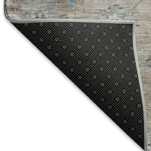 8' Taupe Blue And Beige Oriental Washable Area Rug With UV Protection